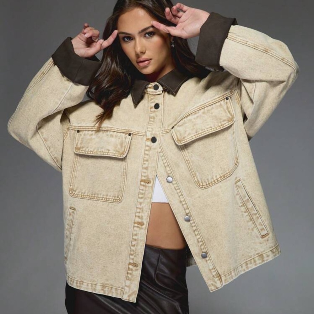 Missguided + Cream and Brown Jean Jacket